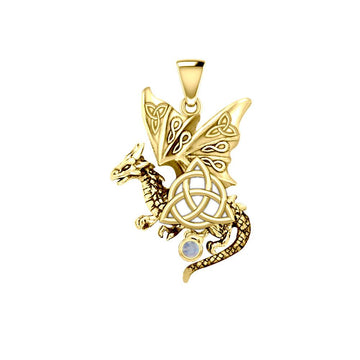 Dragon with Triquetra 14K Yellow Gold Pendant GPD5821 - Jewelry